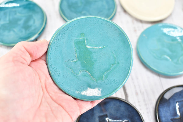 Texas Ceramic Small Coffee Spoon Rest Gift, Handmade Jewelry Trinket Dish, Stoneware Pottery, Orange, Blue, Turquoise, Brown, Green, Black