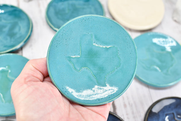 Texas Ceramic Small Coffee Spoon Rest Gift, Handmade Jewelry Trinket Dish, Stoneware Pottery, Orange, Blue, Turquoise, Brown, Green, Black