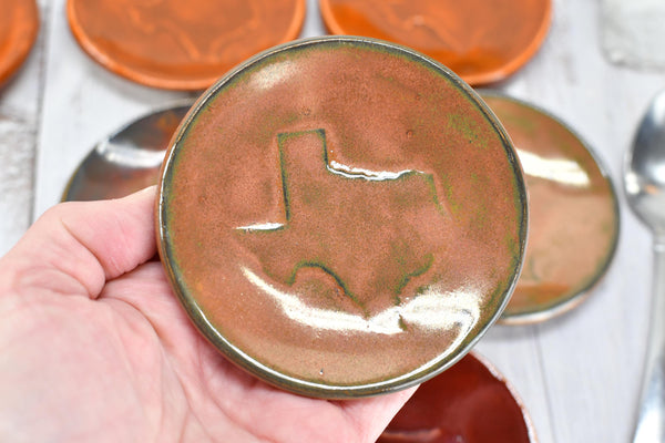 Texas Ceramic Small Coffee Spoon Rest Gift, Handmade Jewelry Trinket Dish, Stoneware Pottery, Orange, Blue, Turquoise, Brown, Green, Black