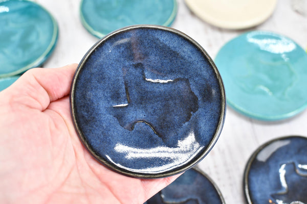 Texas Ceramic Small Coffee Spoon Rest Gift, Handmade Jewelry Trinket Dish, Stoneware Pottery, Orange, Blue, Turquoise, Brown, Green, Black