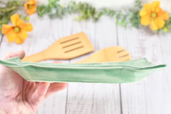 Hummingbird Ceramic Dish, Spoon Rest, Handmade Stoneware Pottery for Countertop & Dining, Green, Cracker Snacks Cheese Dish, Jewelry Trinket