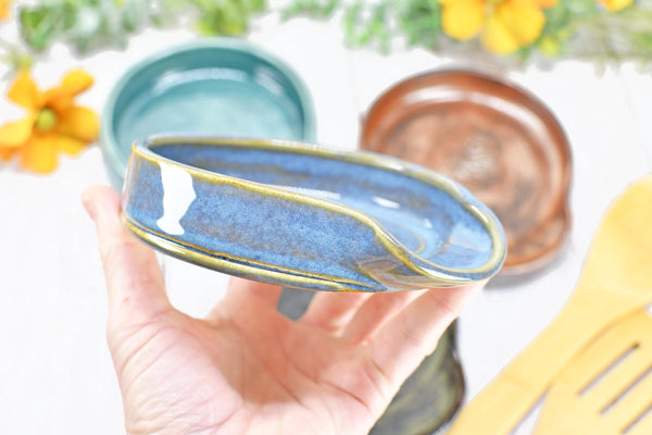 Monarch Butterfly Ceramic Spoon Rest, Handmade Stoneware Pottery, Kitchen Stove Dining, Soap Dish, Wine Bottle Drip Black Copper Blue Green