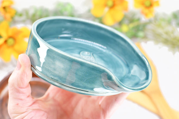 Hummingbird Ceramic Spoon Rest, Large Handmade Stoneware Pottery in Copper and Green - Trinket Dish Housewarming Mother's Day Gift