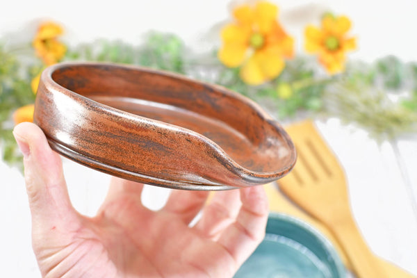 Hummingbird Ceramic Spoon Rest, Large Handmade Stoneware Pottery in Copper and Green - Trinket Dish Housewarming Mother's Day Gift