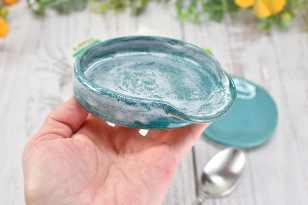Island Decor Ceramic Spoon Rest, Turquoise Blue Handmade Small Pottery for Stovetop, Table Counter - Housewarming Gift Ocean Beach