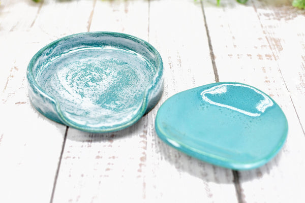 Island Decor Ceramic Spoon Rest, Turquoise Blue Handmade Small Pottery for Stovetop, Table Counter - Housewarming Gift Ocean Beach