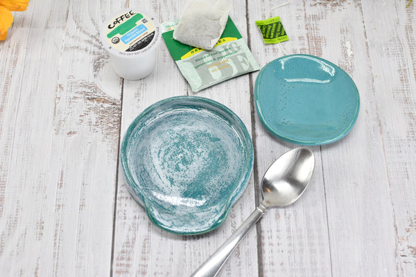 Island Decor Ceramic Spoon Rest, Turquoise Blue Handmade Small Pottery for Stovetop, Table Counter - Housewarming Gift Ocean Beach