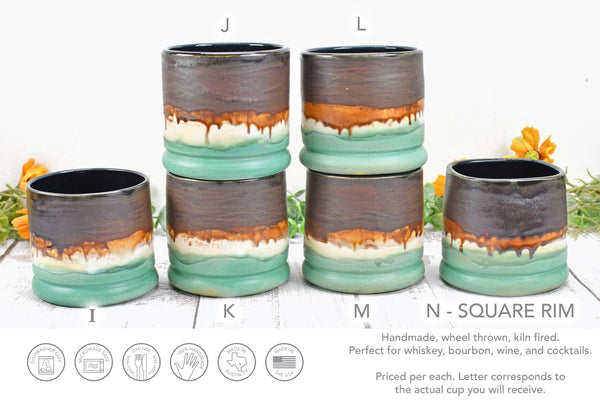 Handmade Ceramic Whiskey Tumbler, Bronze & Turquoise, Eco-Friendly 9th Anniversary Gift