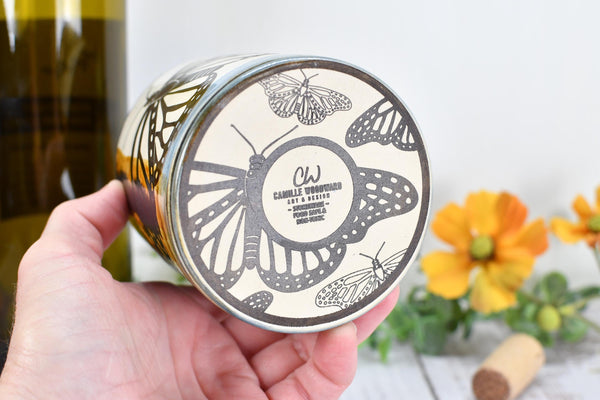 Butterfly Bronze Pottery Anniversary Cup for Wine, Whiskey, Bourbon, Handmade Ceramic Tumbler, Black, Blue, Tan, Monarch Garden Lover Gift