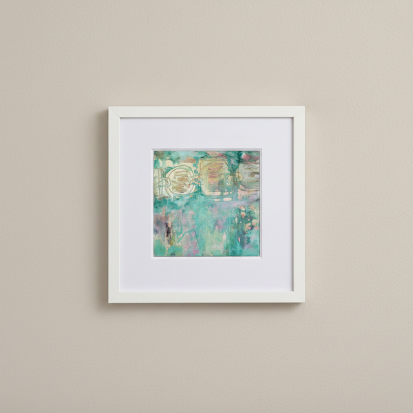 Original Abstract Painting 6x6, Intuitive Art on Panel, Small Unframed Wall Art, Green Yellow French Floral