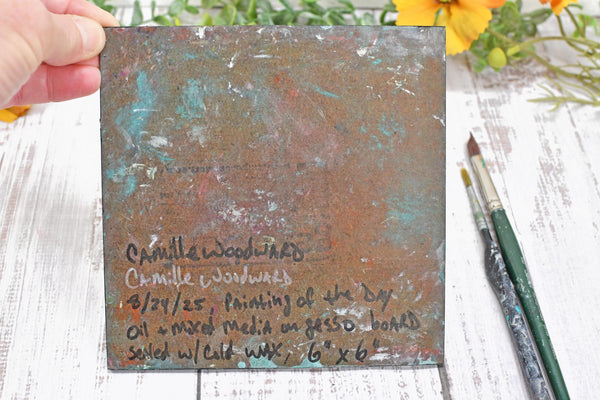 Original Abstract Painting 6x6, Intuitive Art on Panel, Small Unframed Wall Art, Green Yellow French Floral