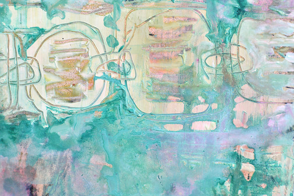 Original Abstract Painting 6x6, Intuitive Art on Panel, Small Unframed Wall Art, Green Yellow French Floral