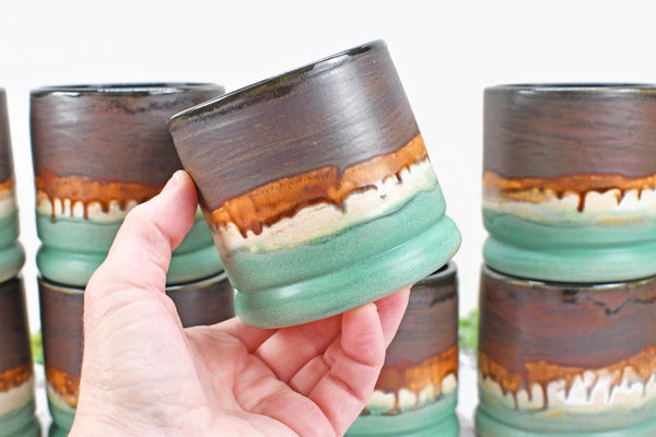 Handmade Ceramic Whiskey Tumbler, Bronze & Turquoise, Eco-Friendly 9th Anniversary Gift