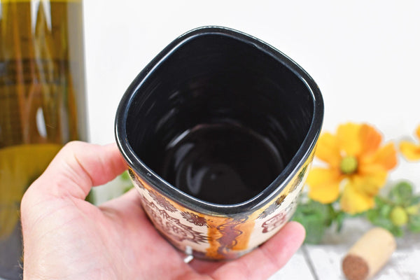 Sugar Skull Ceramic Tumbler, Day of The Dead Cup, BoHo Gift, Gothic Handmade Coffee Stoneware, Hand Painted Pottery, Cat, Dog, Black White