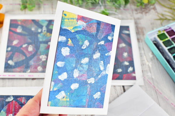 Greeting Card Set, 4 Blank Inside with Hand-Painted Art - Original Mixed Media, Black Red Blue Yellow