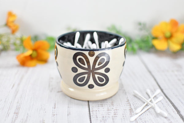 Ceramic Pottery Gift, Black and White Cup, Modern Handmade Kitchen Bath Decor, Sugar Packet Serving Cup, Cotton Swab Holder