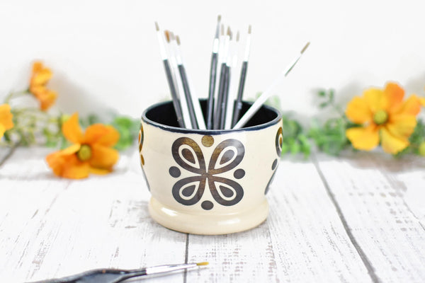 Ceramic Pottery Gift, Black and White Cup, Modern Handmade Kitchen Bath Decor, Sugar Packet Serving Cup, Cotton Swab Holder