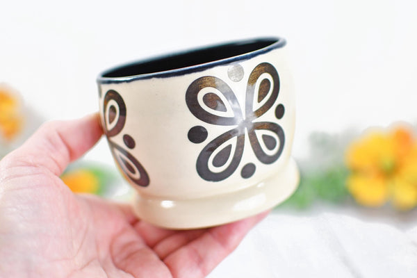 Ceramic Pottery Gift, Black and White Cup, Modern Handmade Kitchen Bath Decor, Sugar Packet Serving Cup, Cotton Swab Holder