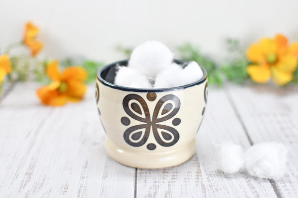 Ceramic Pottery Gift, Black and White Cup, Modern Handmade Kitchen Bath Decor, Sugar Packet Serving Cup, Cotton Swab Holder