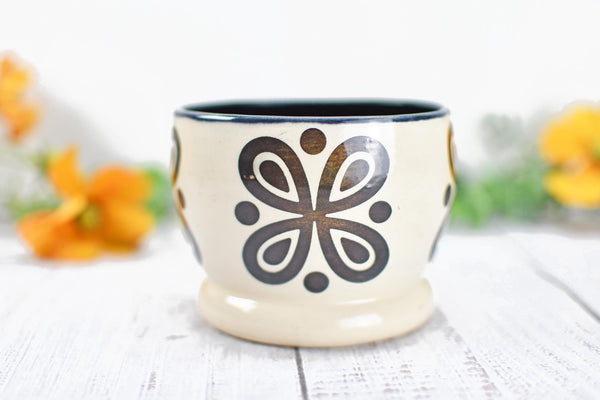 Ceramic Pottery Gift, Black and White Cup, Modern Handmade Kitchen Bath Decor, Sugar Packet Serving Cup, Cotton Swab Holder