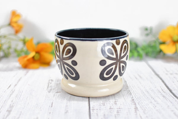 Ceramic Pottery Gift, Black and White Cup, Modern Handmade Kitchen Bath Decor, Sugar Packet Serving Cup, Cotton Swab Holder