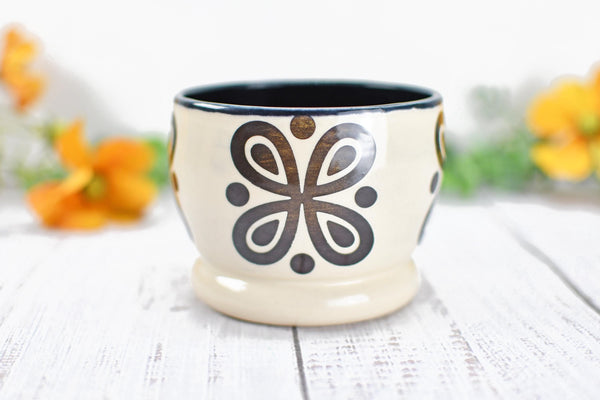 Ceramic Pottery Gift, Black and White Cup, Modern Handmade Kitchen Bath Decor, Sugar Packet Serving Cup, Cotton Swab Holder