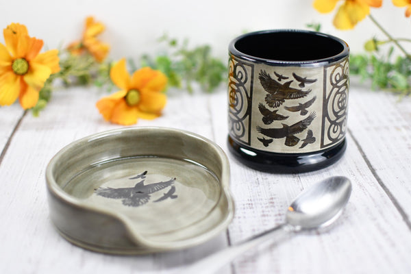 Handmade Raven Bird Cup - Bird Lover Gift, Gothic Ceramic Tumbler, Nature Inspired Pottery for Whiskey or Wine, A Murder of Ravens