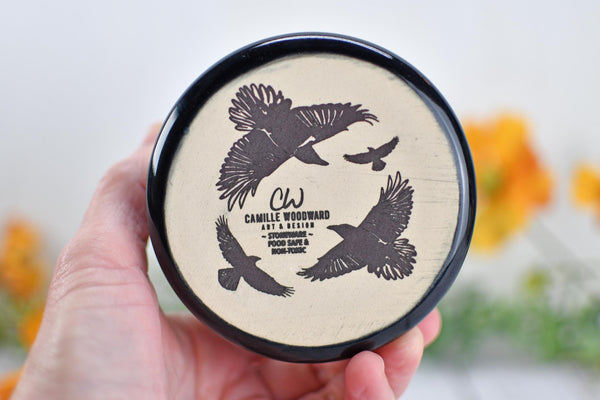 Handmade Raven Bird Cup - Bird Lover Gift, Gothic Ceramic Tumbler, Nature Inspired Pottery for Whiskey or Wine, A Murder of Ravens