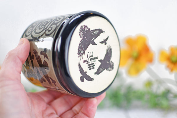 Handmade Raven Bird Cup - Bird Lover Gift, Gothic Ceramic Tumbler, Nature Inspired Pottery for Whiskey or Wine, A Murder of Ravens
