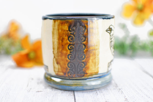 Handmade Ceramic Cardinal Bird Cup, Bronze Pottery Anniversary Gift, Whiskey or Wine Tumbler, Moroccan Boho