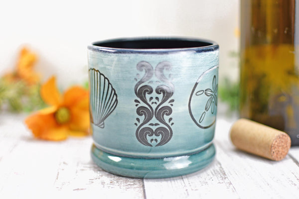 Handmade Ceramic Sea Turtle Cup, Beach Lover Pottery Gift, Whiskey or Wine Tumbler, Ocean Seashells Beach Decor