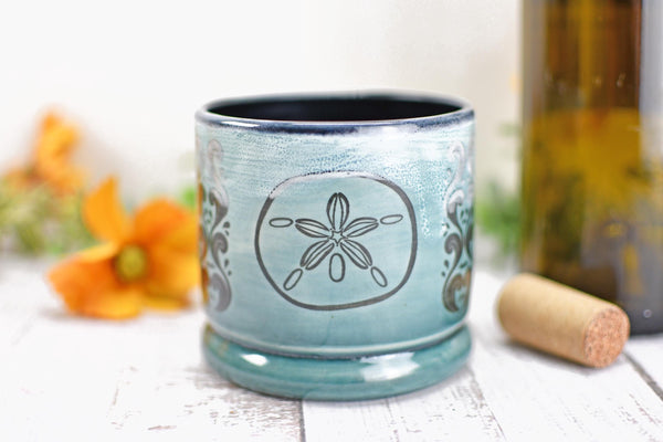 Handmade Ceramic Sea Turtle Cup, Beach Lover Pottery Gift, Whiskey or Wine Tumbler, Ocean Seashells Beach Decor