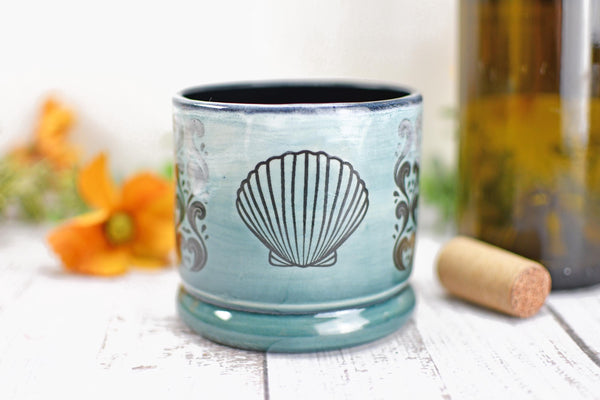 Handmade Ceramic Sea Turtle Cup, Beach Lover Pottery Gift, Whiskey or Wine Tumbler, Ocean Seashells Beach Decor