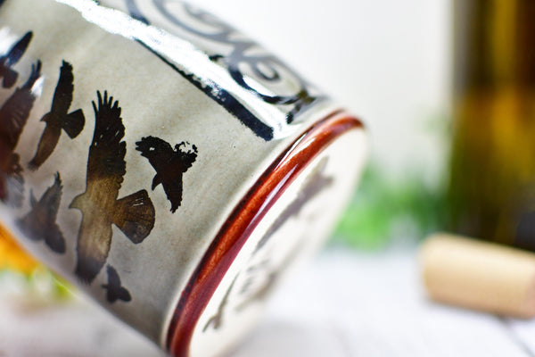 Handmade Raven Bird Tumbler Cup - Gothic Ceramic Bird Lover Gift, Nature Inspired Pottery for Whiskey or Wine, A Murder of Ravens