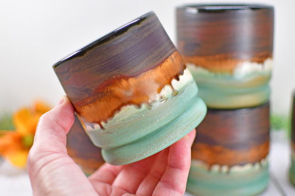 Bronze Whiskey Bourbon Tumbler, One Handmade Ceramic Pottery Scotch Barware Anniversary Gift, Groomsmen, Black, Patina Green, Turquoise