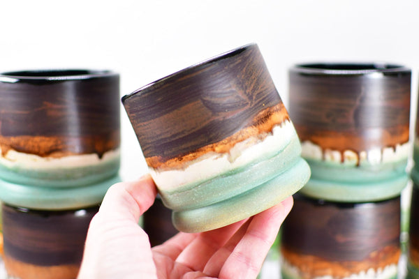 Bronze Whiskey Bourbon Tumbler, One Handmade Ceramic Pottery Scotch Barware Anniversary Gift, Groomsmen, Black, Patina Green, Turquoise