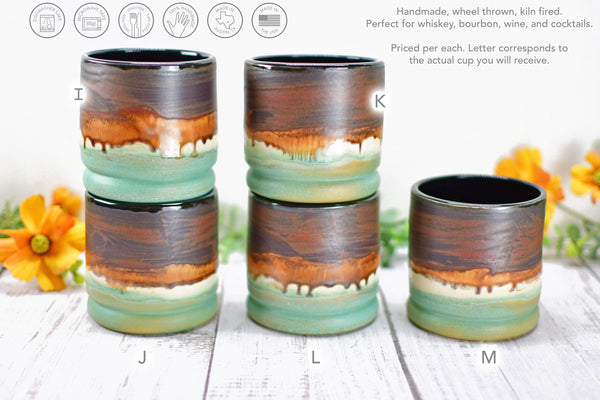 Bronze Whiskey Bourbon Tumbler, One Handmade Ceramic Pottery Scotch Barware Anniversary Gift, Groomsmen, Black, Patina Green, Turquoise