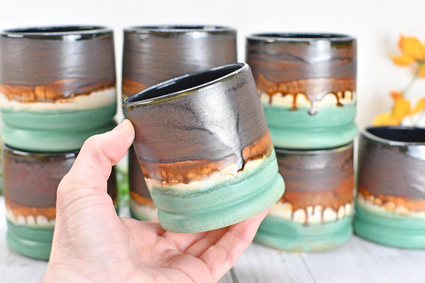 Bronze Whiskey Bourbon Tumbler, One Handmade Ceramic Pottery Scotch Barware Anniversary Gift, Groomsmen, Black, Patina Green, Turquoise