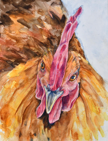 Rooster Painting Wall Art - Original Mixed Media Painting on Paper (Unframed 9x12)