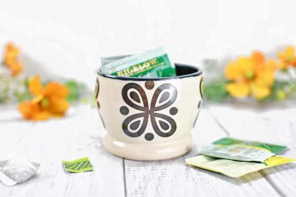 Ceramic Pottery Gift, Black and White Cup, Modern Handmade Kitchen Bath Decor, Sugar Packet Serving Cup, Cotton Swab Holder