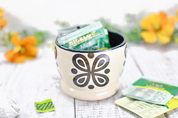 Ceramic Pottery Gift, Black and White Cup, Modern Handmade Kitchen Bath Decor, Sugar Packet Serving Cup, Cotton Swab Holder