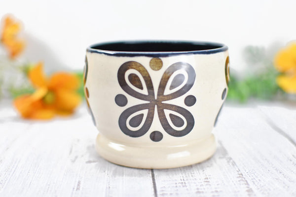 Ceramic Pottery Gift, Black and White Cup, Modern Handmade Kitchen Bath Decor, Sugar Packet Serving Cup, Cotton Swab Holder