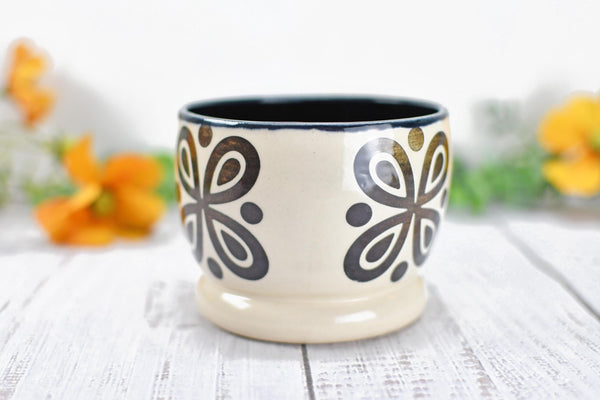 Ceramic Pottery Gift, Black and White Cup, Modern Handmade Kitchen Bath Decor, Sugar Packet Serving Cup, Cotton Swab Holder
