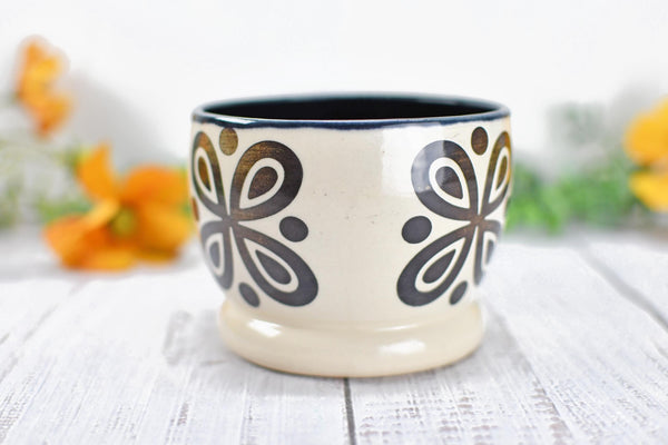 Ceramic Pottery Gift, Black and White Cup, Modern Handmade Kitchen Bath Decor, Sugar Packet Serving Cup, Cotton Swab Holder
