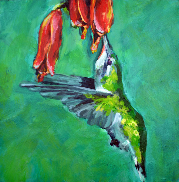 Hummingbird Original Acrylic Painting, "Li'l Fatty Hummer", Bird Art