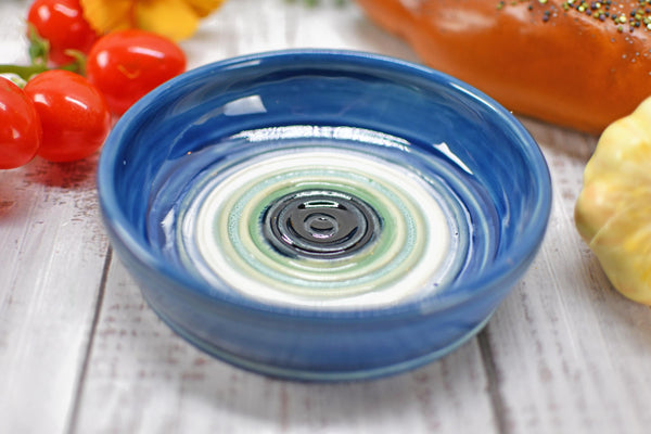 Evil Eye Ceramic Dish, Stoneware Pottery Handmade Hand Painted Bowl, Nazar Blue White, Housewarming Spiritual Gift, Blue Dip Bowl