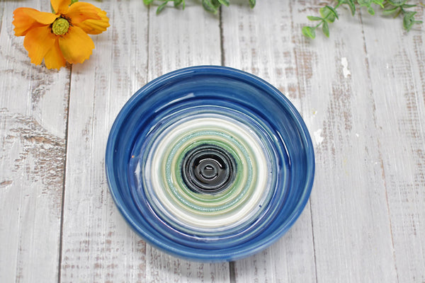 Evil Eye Ceramic Dish, Stoneware Pottery Handmade Hand Painted Bowl, Nazar Blue White, Housewarming Spiritual Gift, Blue Dip Bowl