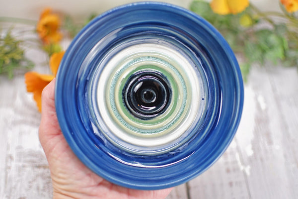 Evil Eye Ceramic Dish, Stoneware Pottery Handmade Hand Painted Bowl, Nazar Blue White, Housewarming Spiritual Gift, Blue Dip Bowl