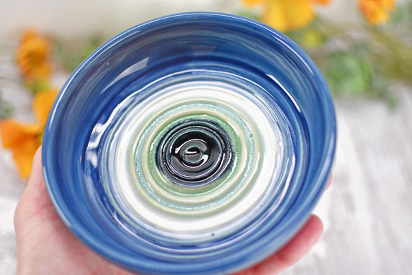 Evil Eye Ceramic Dish, Stoneware Pottery Handmade Hand Painted Bowl, Nazar Blue White, Housewarming Spiritual Gift, Blue Dip Bowl