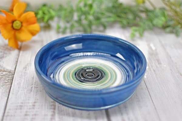 Evil Eye Ceramic Dish, Stoneware Pottery Handmade Hand Painted Bowl, Nazar Blue White, Housewarming Spiritual Gift, Blue Dip Bowl